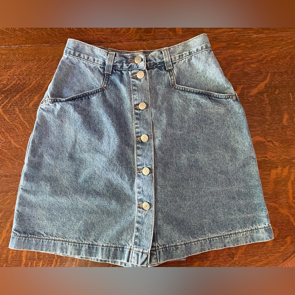 Girls Blue Jean Denim Button-Front Skirt Skort Sz 8 Vintage